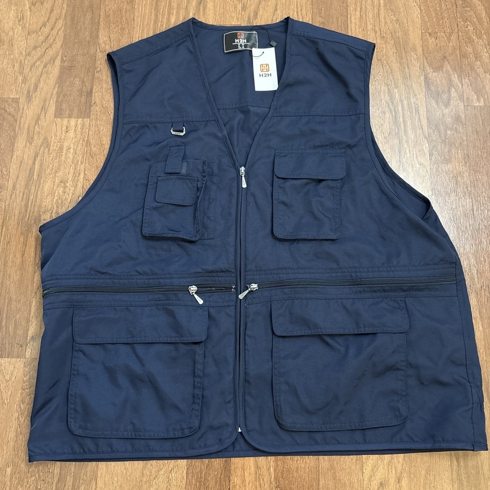 H2H Utility/Fishing Vest Multi-Pocket Zip Front Men's 3XL New With Tag Navy Blue